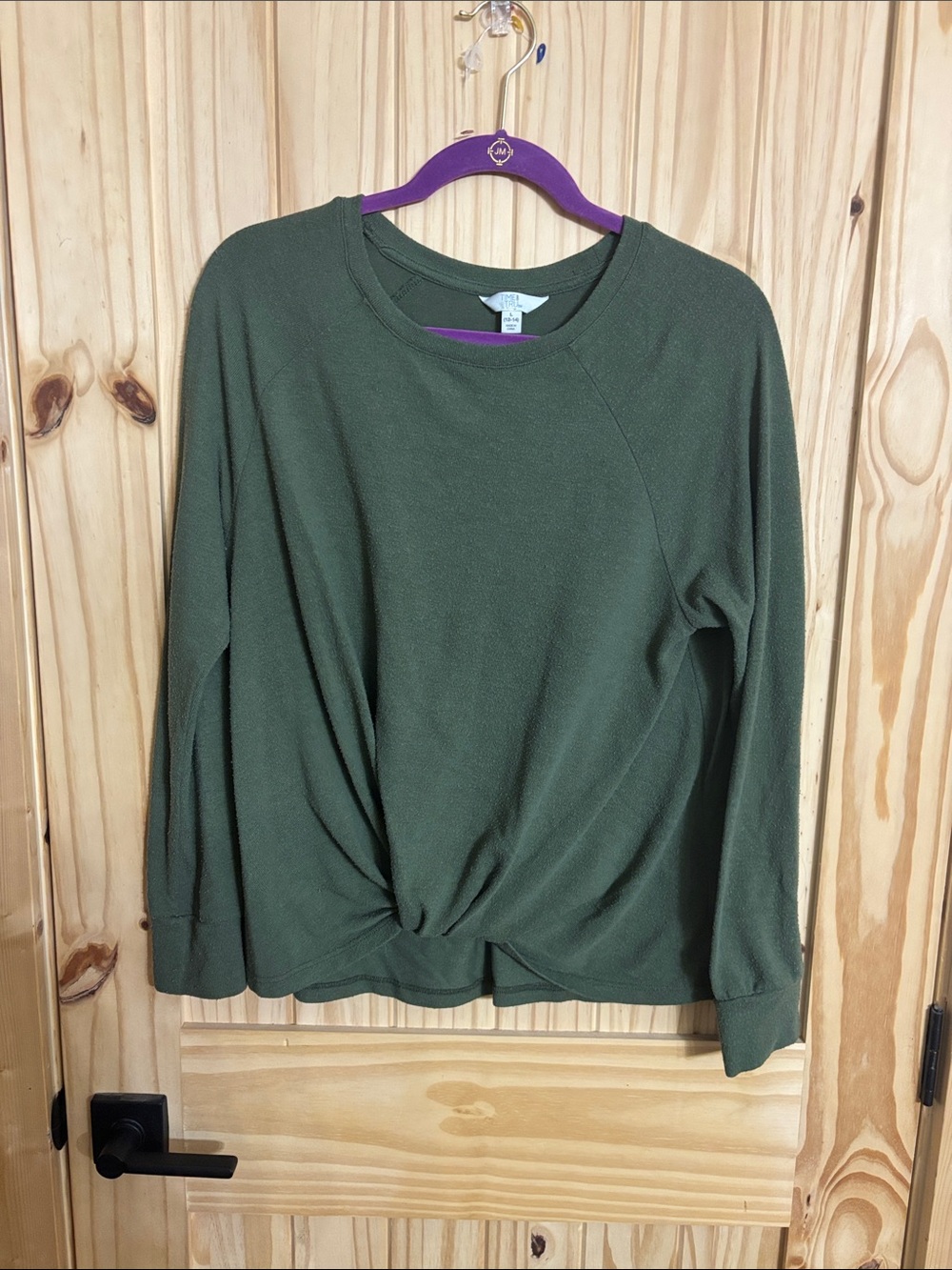Time and Tru Olive Green Twist-Front Sweatshirt